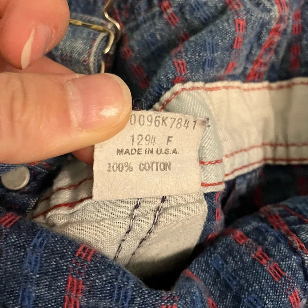 Vintage OshKosh Denim light red plaid design overalls Kids size 2T